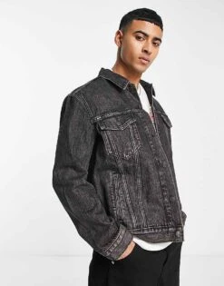 Levi's Denim Trucker Jacket In Black Wash With Pockets For Men Blow Away