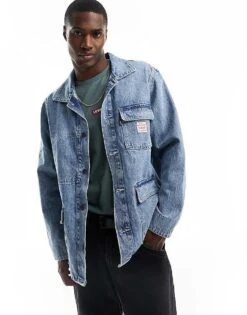 Levi's Broadway Engineer Denim Jacket In Light Blue Wash For Men