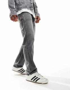 Levi's 555 Relaxed Straight Utility Jeans In Washed Black For Men