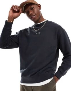 Levi's Central Baby Tab Logo Relaxed Fit Sweatshirt In Black For Men