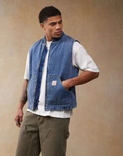 Levi's Workwear Sansome Padded Denim Vest In Mid Wash Blue For Men