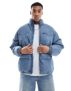Levi's Western Super Down Denim Puffer Jacket In Mid Blue For Men