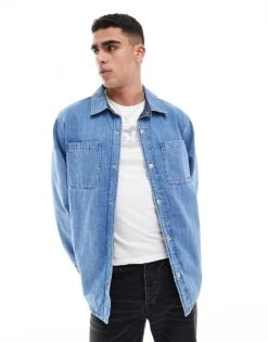 Levi's Bryant Padded Reversible Denim Overshirt Jacket In Light Blue For Men
