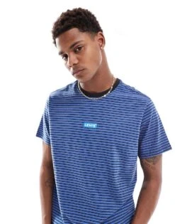 Levi's Central Baby Tab Logo Stripe Relaxed Fit T-shirt In Blue Marl For Men