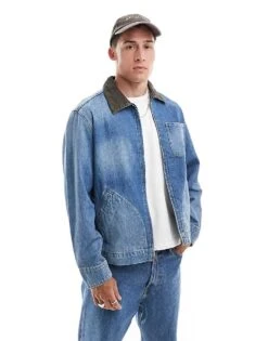 Levi's Full Zip Mechanics Denim Trucket Jacket In Light Blue For Men