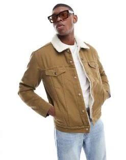 Levi's Type 3 Sherpa Canvas Trucker Jacket In Tan For Men