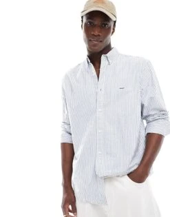 Levi's Authentic Tonal Logo Button Down Stripe Oxford Shirt In Light Blue/white For Men