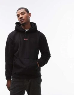 Levi's Central Baby Tab Logo Polar Fleece Hoodie In Black For Men Jet Black