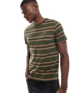 Levi's Original Batwing Logo Stripe T-shirt In Dark Green For Men