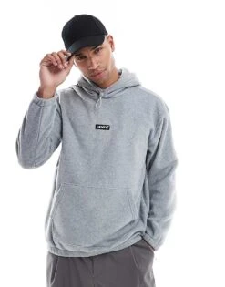 Levi's Baby Tab Logo Polar Fleece Relaxed Fit Hoodie In Grey Marl For Men