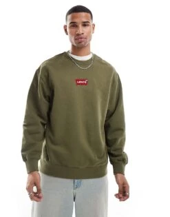 Levi's Central Batwing Applique Logo Relaxed Fit Sweatshirt In Olive Green For Men
