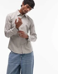 Levi's Battery Logo Slim Fit Stretch Poplin Shirt In Grey For Men