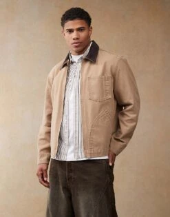 Levi's Full Zip Mechanics Canvas Trucker Jacket Relaxed Boxy Fit In Beige For Men