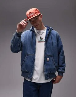 Levi's Workwear Capsule Potrero Hooded Denim Bomber Jacket Relaxed Fit In Mid Wash For Men