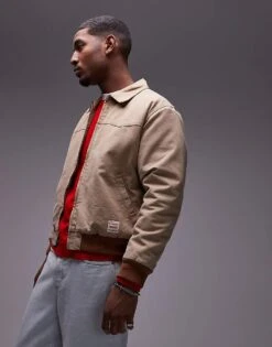 Levi's Workwear Capsule Embarcadero Aviator Bomber Jacket Lightweight Canvas In Beige For Men