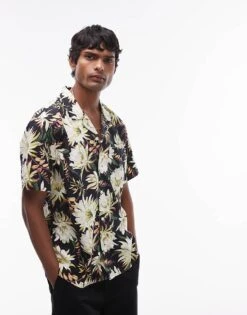 Levi's The Sunset Camp Short Sleeve Revere Collar Floral Print Shirt In Black For Men