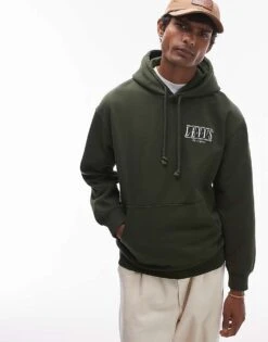 Levi's Relaxed Fit Serif Logo Hoodie In Dark Green For Men