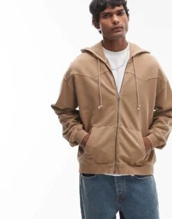 Levi's Lowell Western French Terry Full Zip Hoodie In Beige For Men