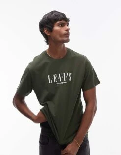 Levi's Serif Chest Logo Relaxed Fit T-shirt In Dark Green For Men